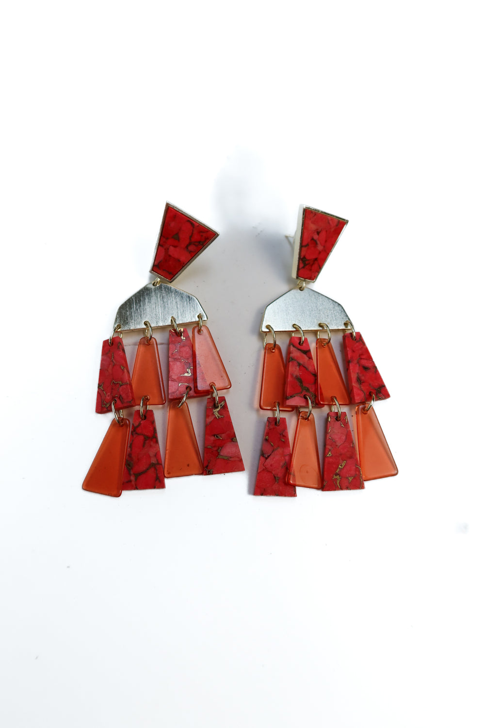 Pink marble tiered drop earrings