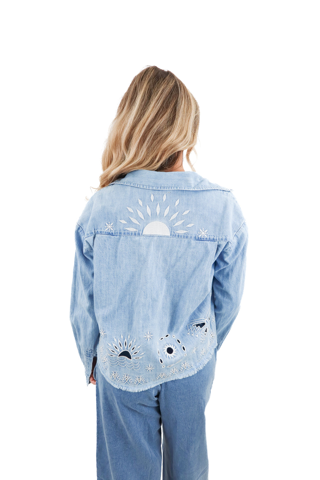 mother denim embellished button up top (s; retail $278)