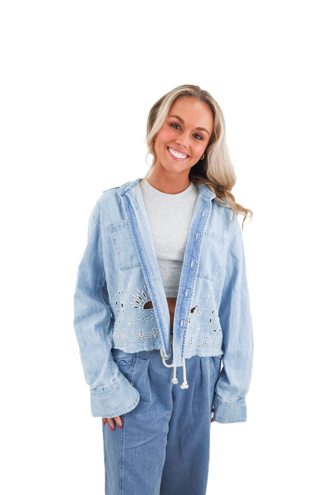 mother denim embellished button up top (s; retail $278)