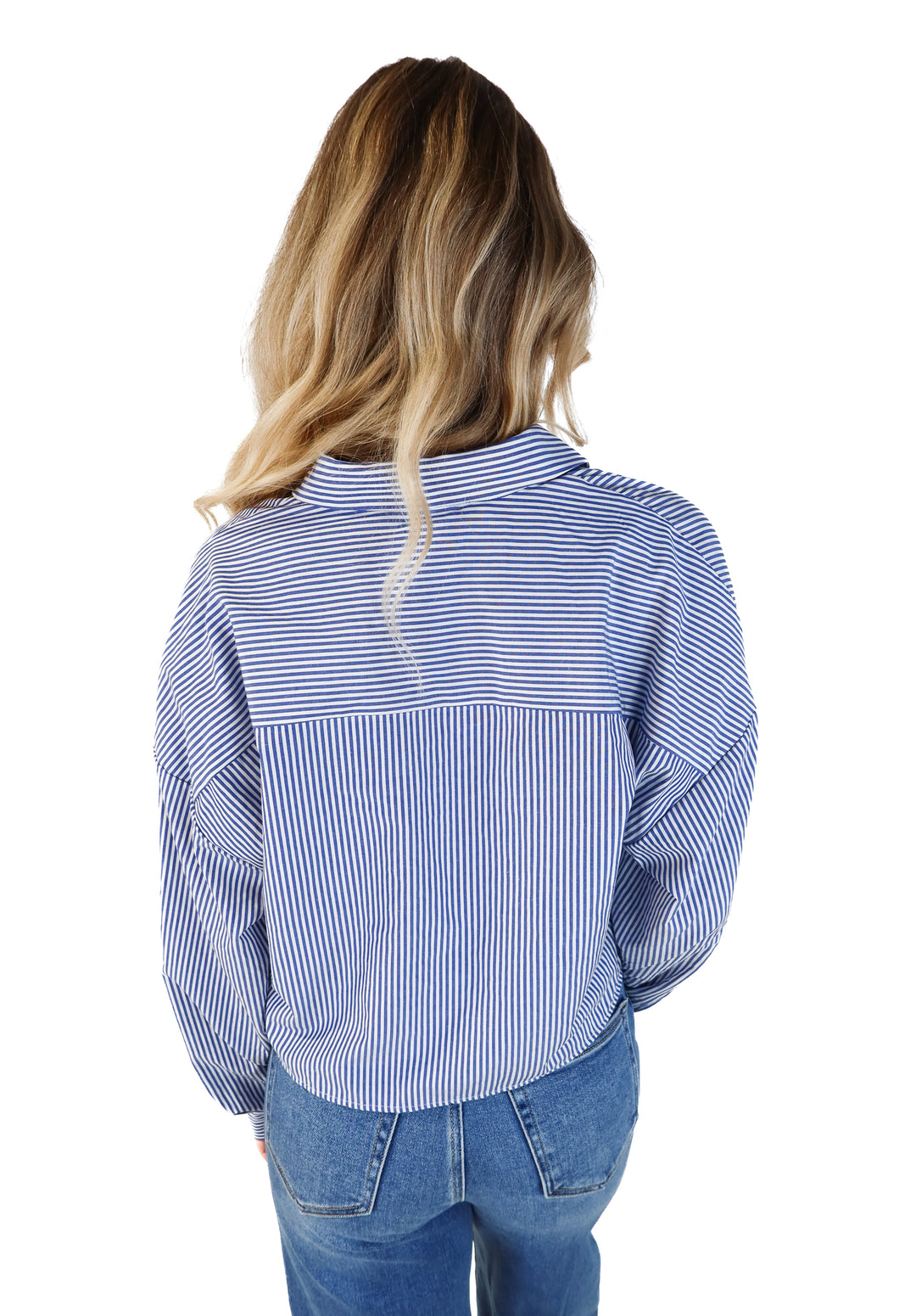 Abercrombie & fitch blue/white striped crop button up (s; retails for $60)