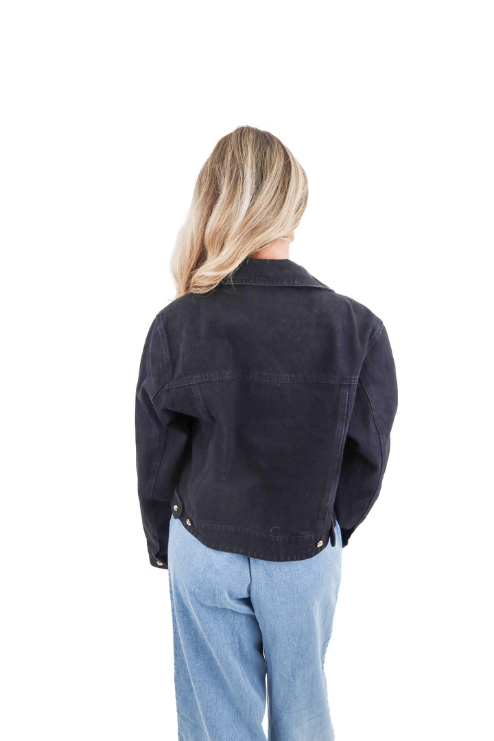 vici black cropped denim jacket (s; retail $68)