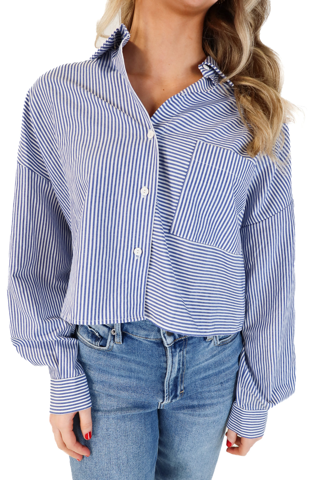 Abercrombie & fitch blue/white striped crop button up (s; retails for $60)