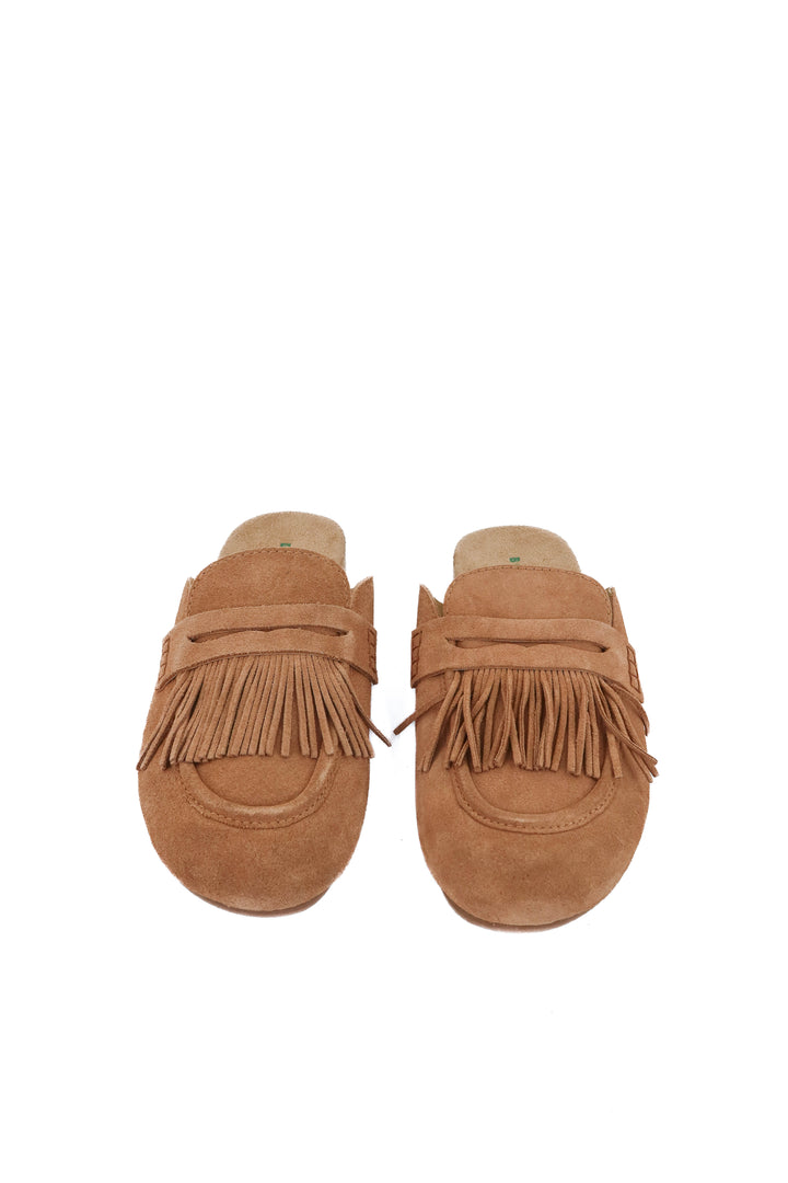 boden tan suede fringe mule (11; retail $220)