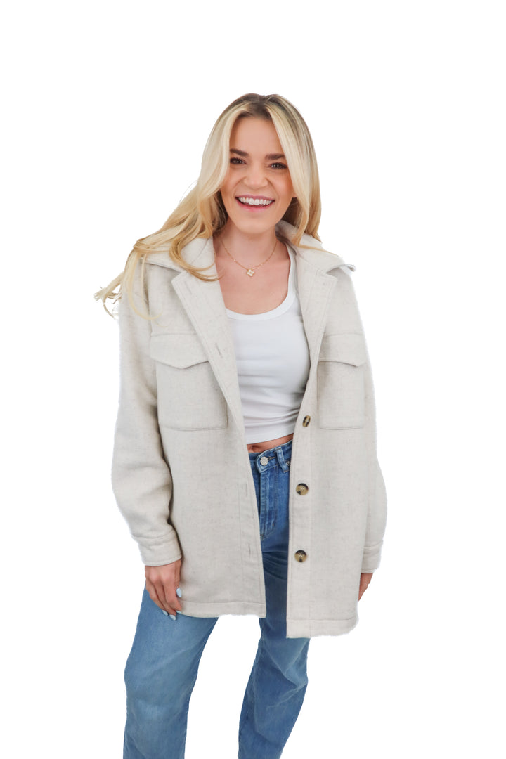 Line and dot cream wool jacket (S)