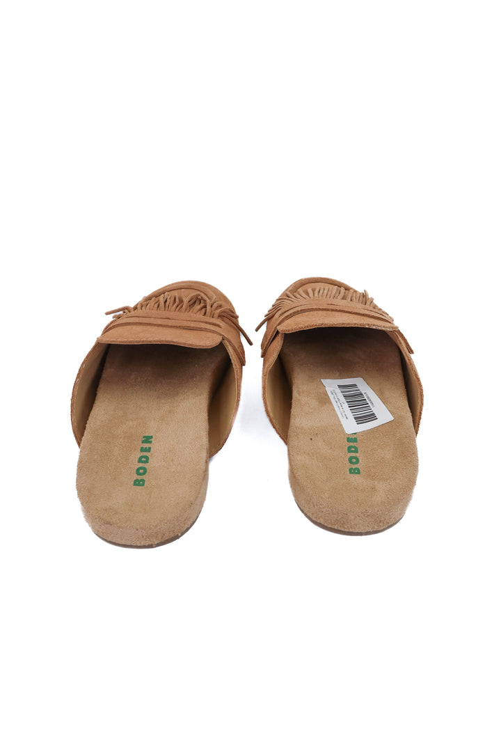 boden tan suede fringe mule (11; retail $220)
