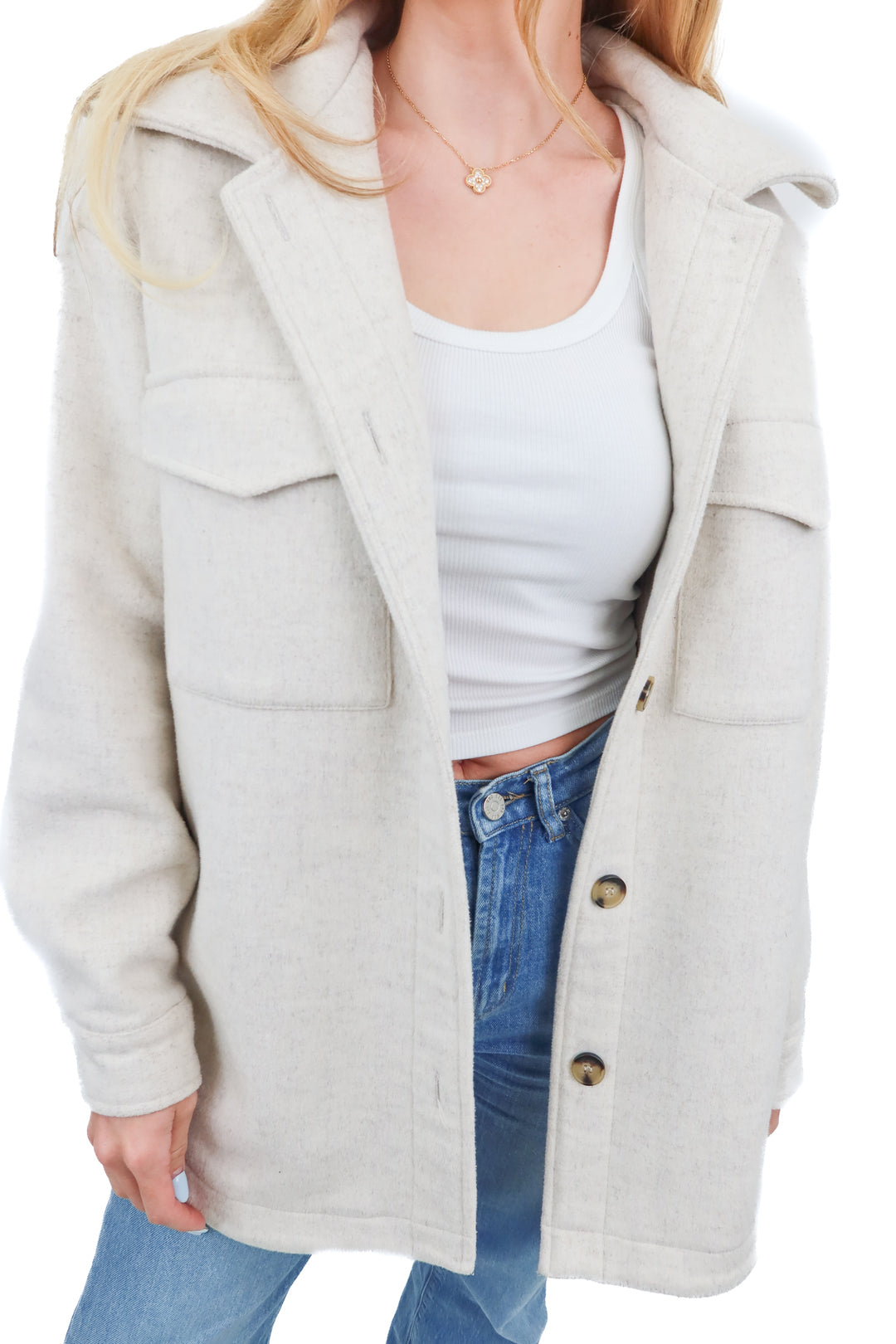 Line and dot cream wool jacket (S)