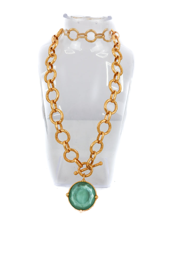 julie vos nassau statement necklace with iridescent aquamarine gemstone (retail $395)