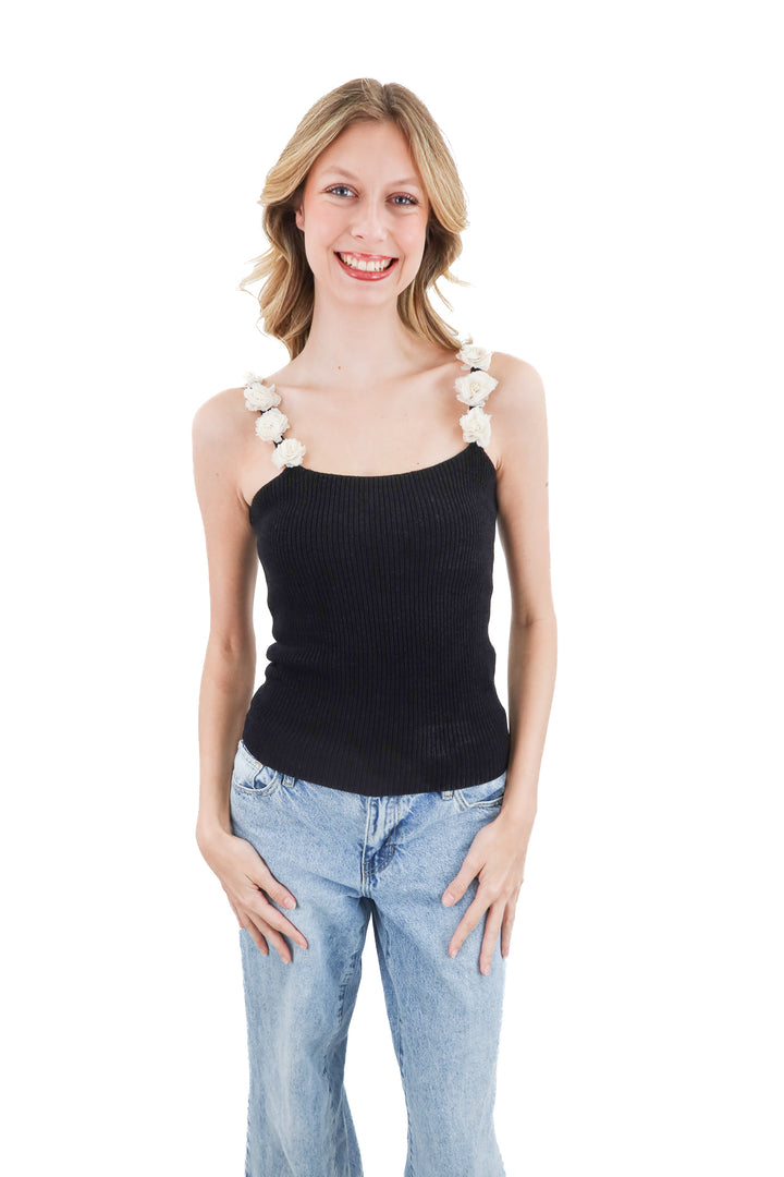 zara black ribbed floral strap tank NWT (m; retail $39.90)