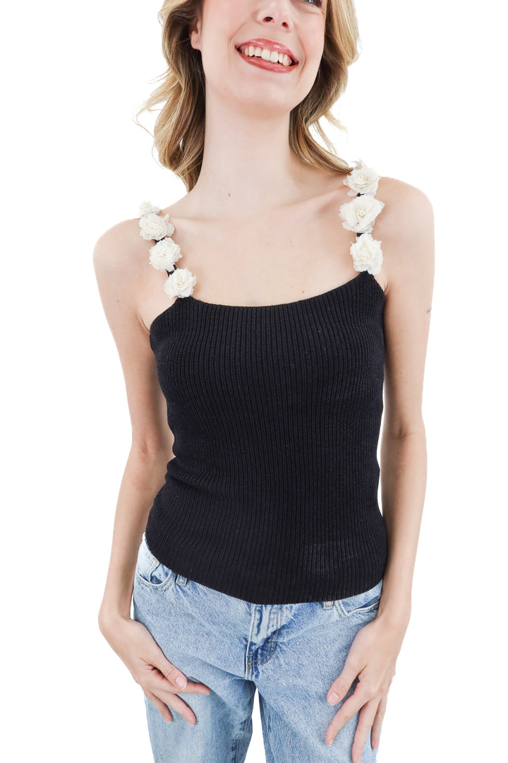 zara black ribbed floral strap tank NWT (m; retail $39.90)