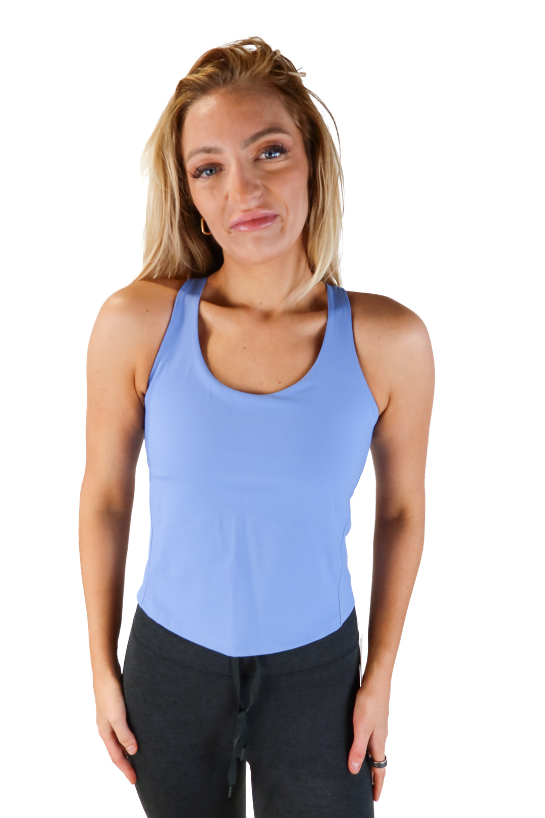 Spanx blue criss cross workout tank (s; retails for $68)