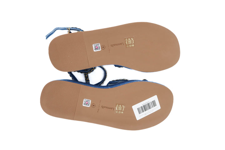 larroude blue and gold chain platform sandal (9; retail $375)
