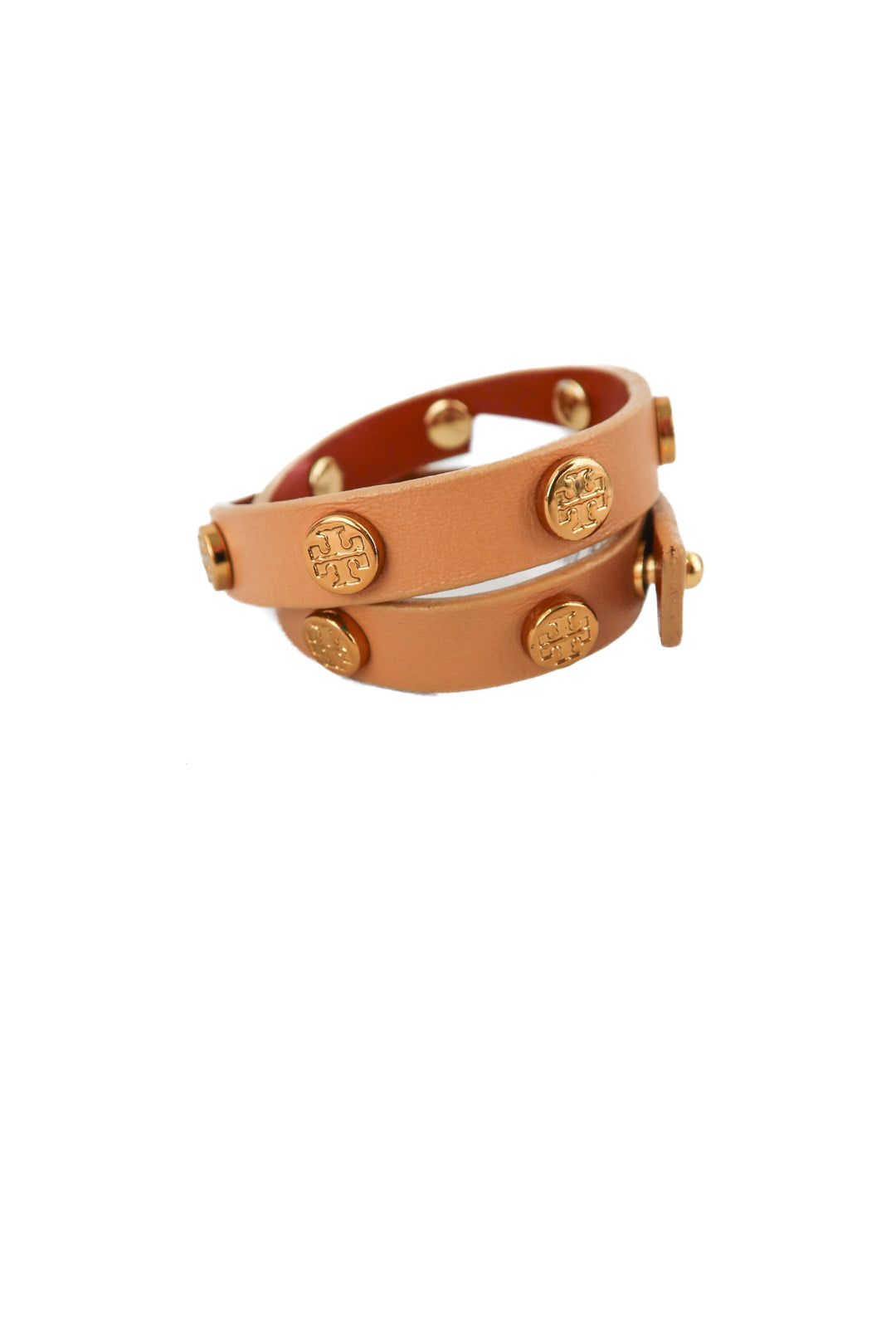 tory burch tan studded leather thin wrap bracelet