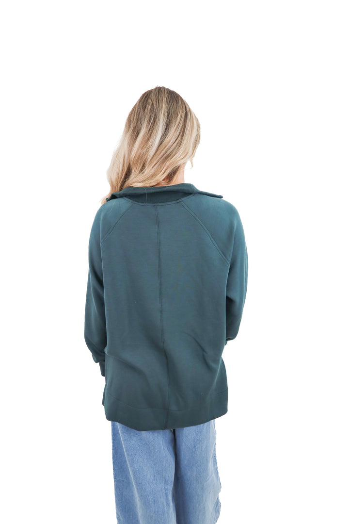 spanx green quarter zip sweatshirt (m; retail $128)