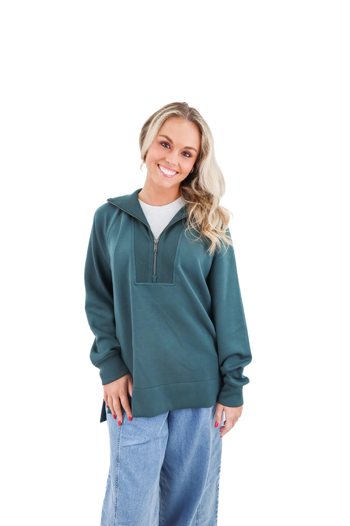 spanx green quarter zip sweatshirt (m; retail $128)