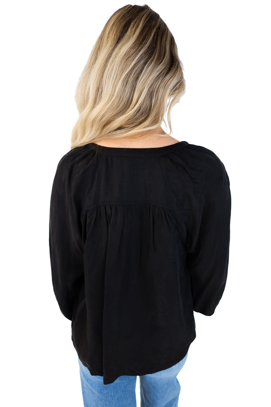 Love stitch black bubble sleeve blouse (s)