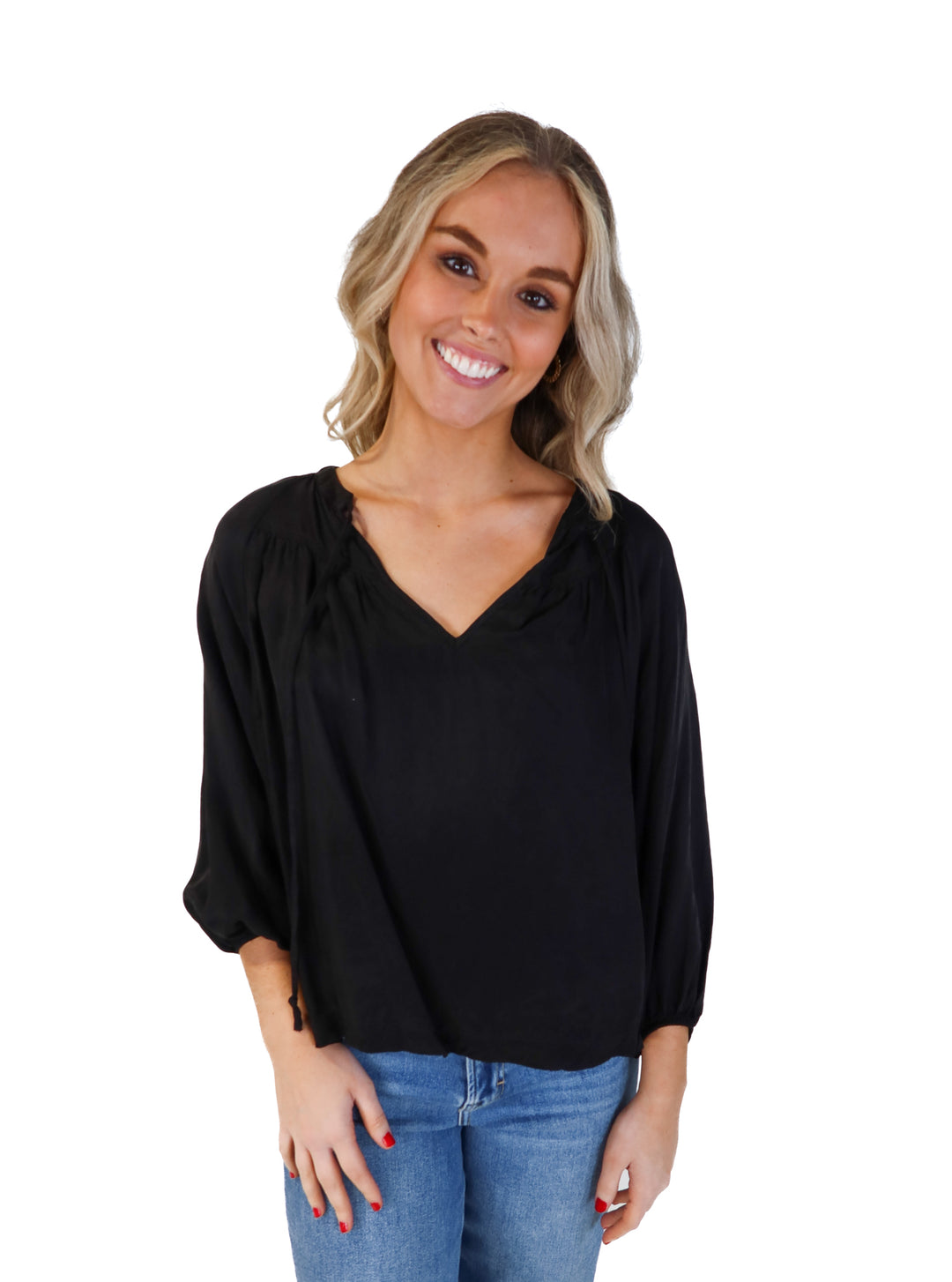 Love stitch black bubble sleeve blouse (s)