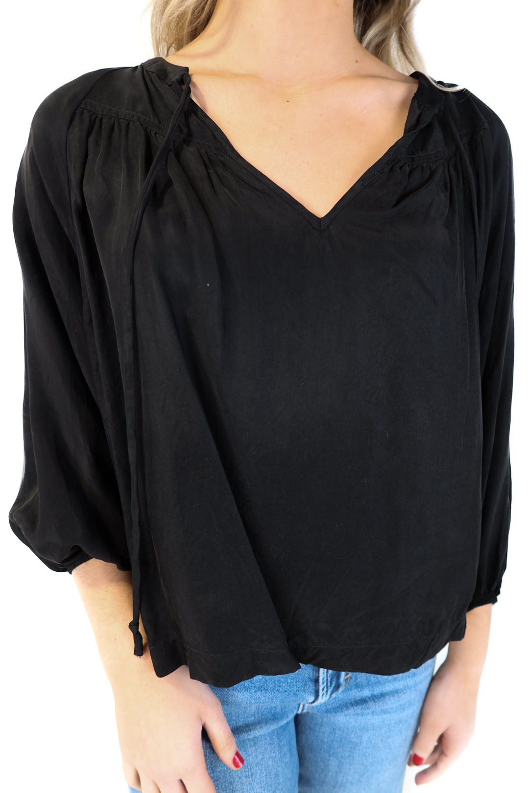 Love stitch black bubble sleeve blouse (s)