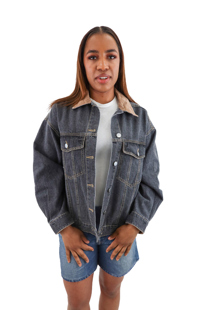 12th tribe black/brown collar denim jacket NWT (s; retail $138)