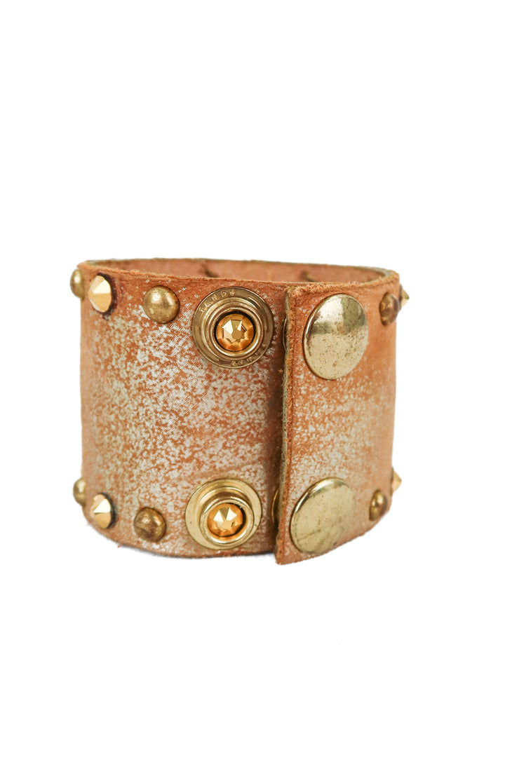 studded leather metallic gold cuff bracelet