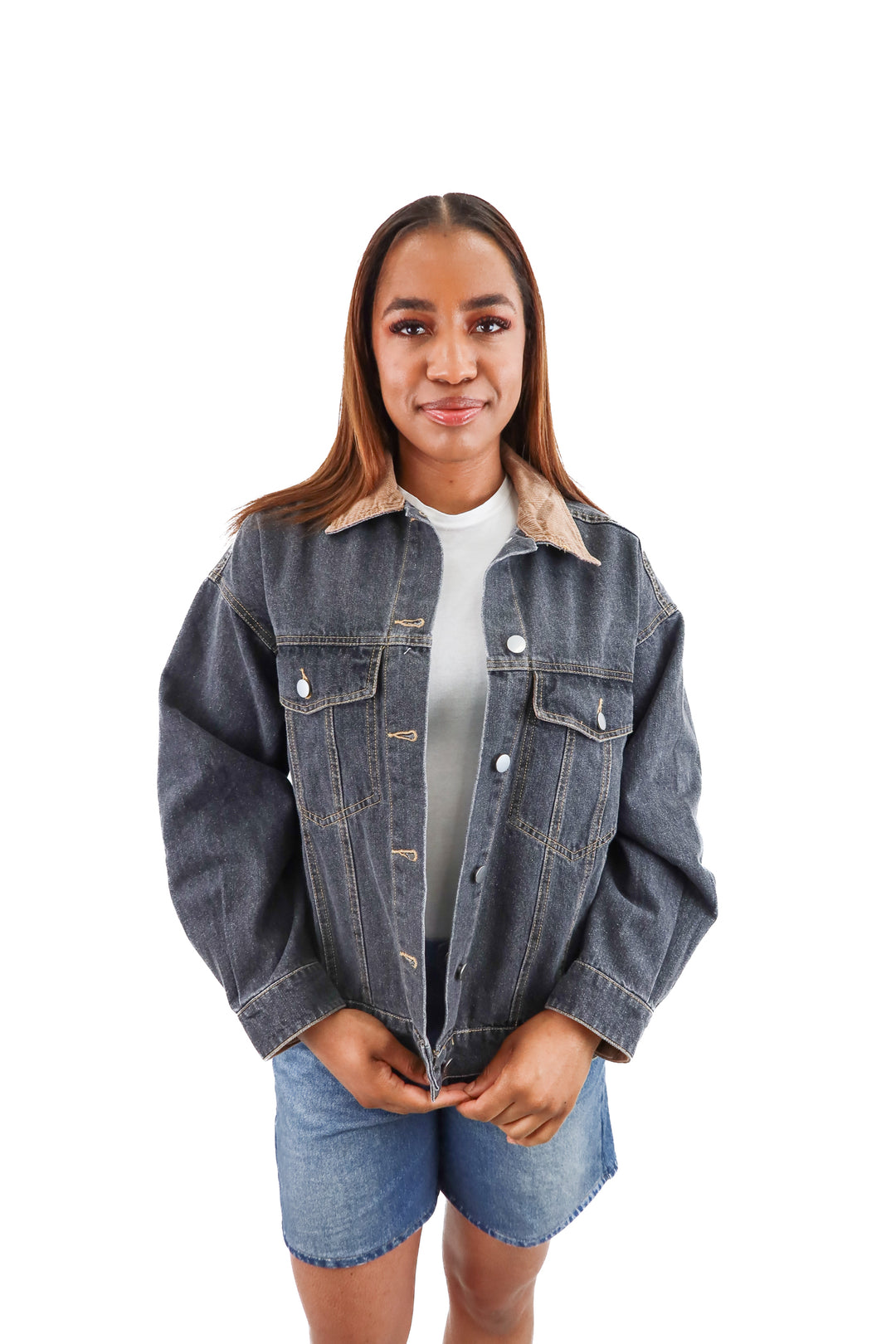 12th tribe black/brown collar denim jacket NWT (s; retail $138)