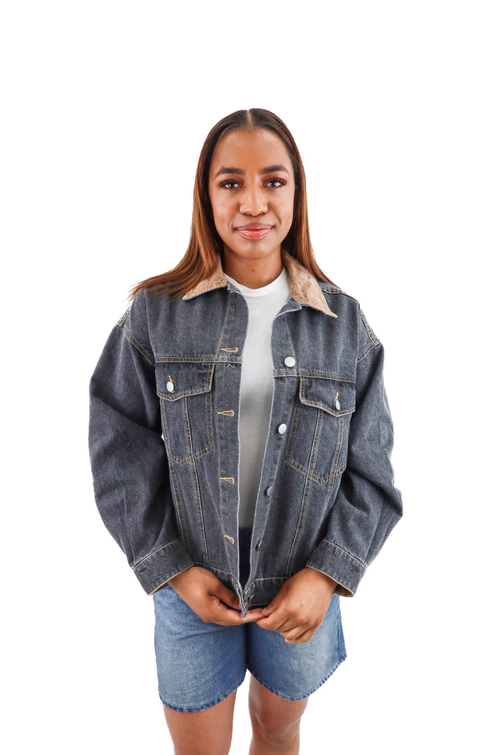 12th tribe black/brown collar denim jacket NWT (s; retail $138)