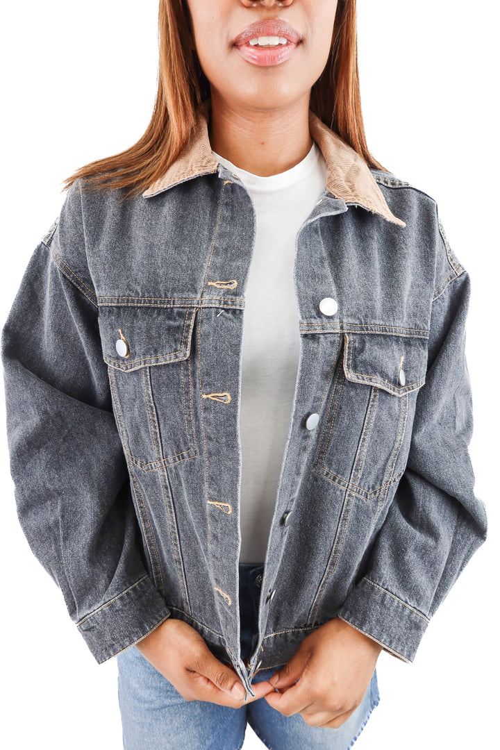 12th tribe black/brown collar denim jacket NWT (s; retail $138)