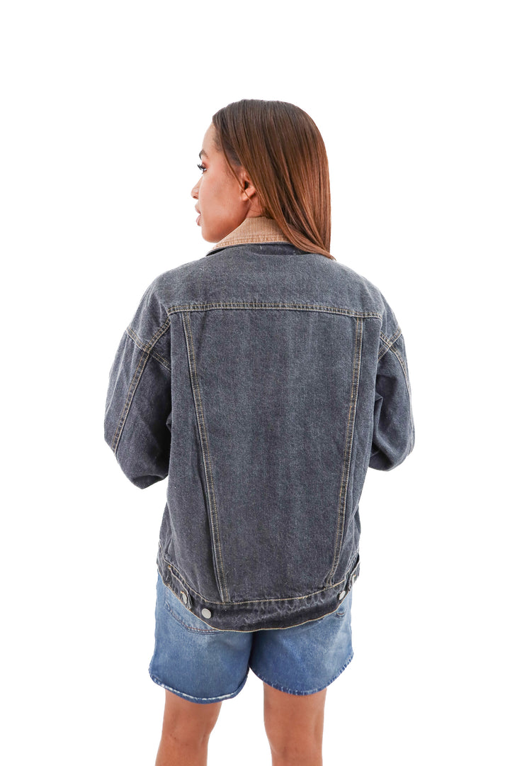 12th tribe black/brown collar denim jacket NWT (s; retail $138)