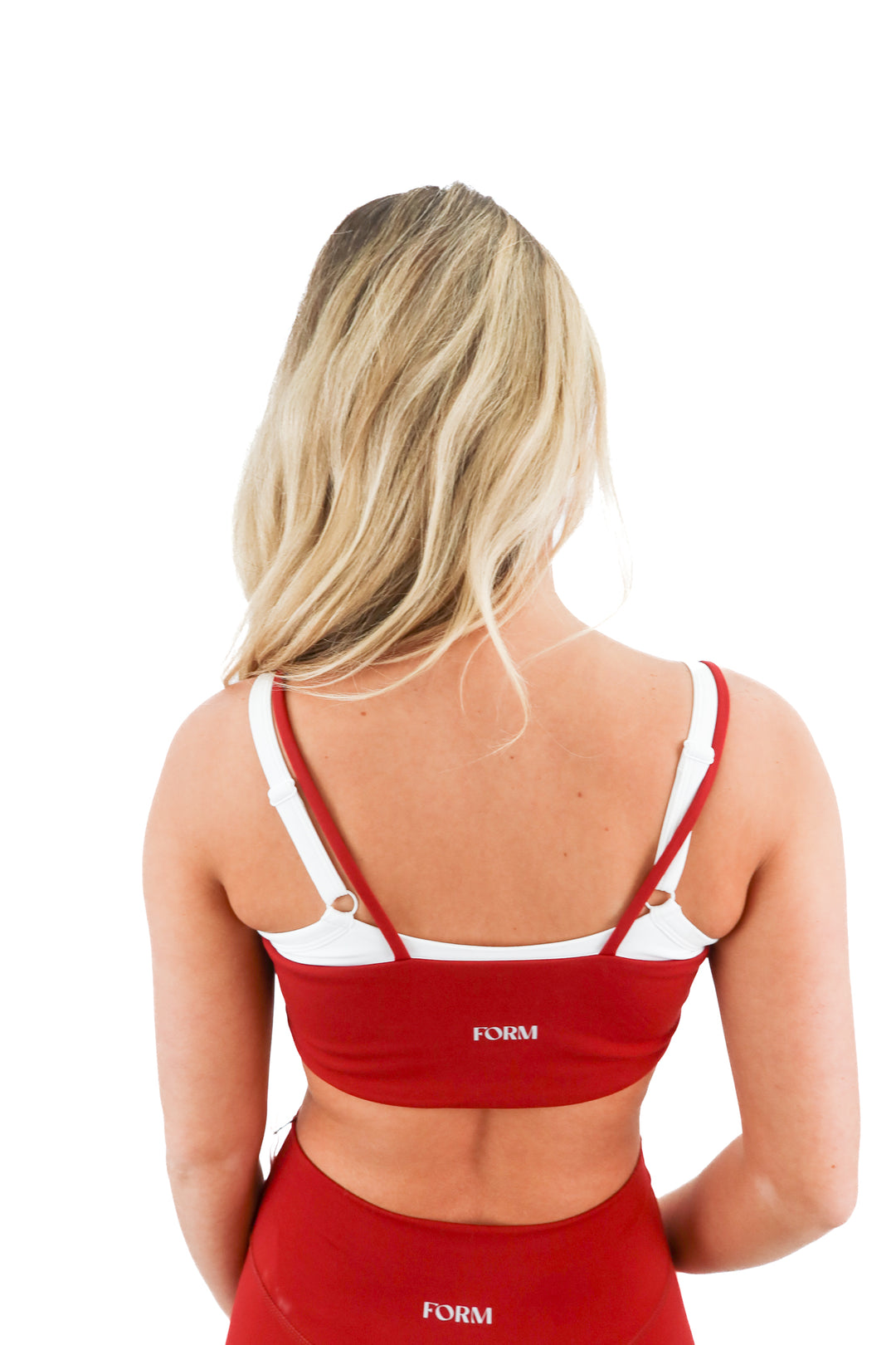 form crimson and white double layered sports bra nwt (m)