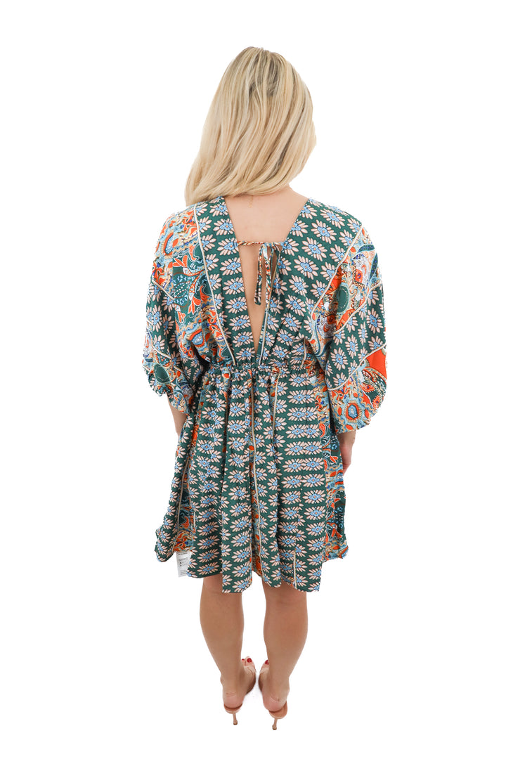 green printed long sleeve dress NWT (s)