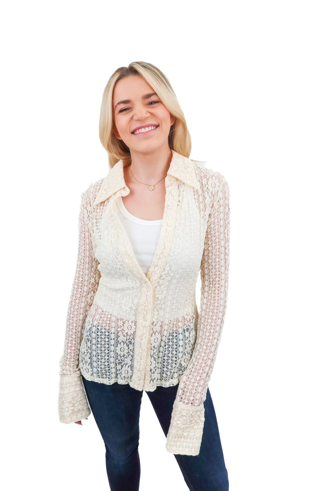 L'academie lace cream top NWT (M)
