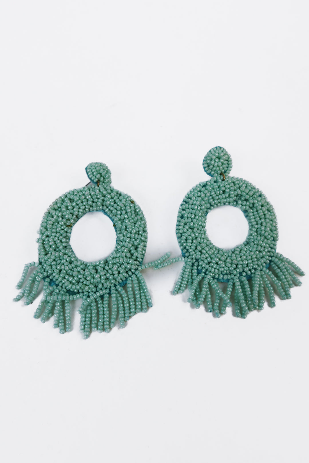 Blue/green beaded tassel earrings