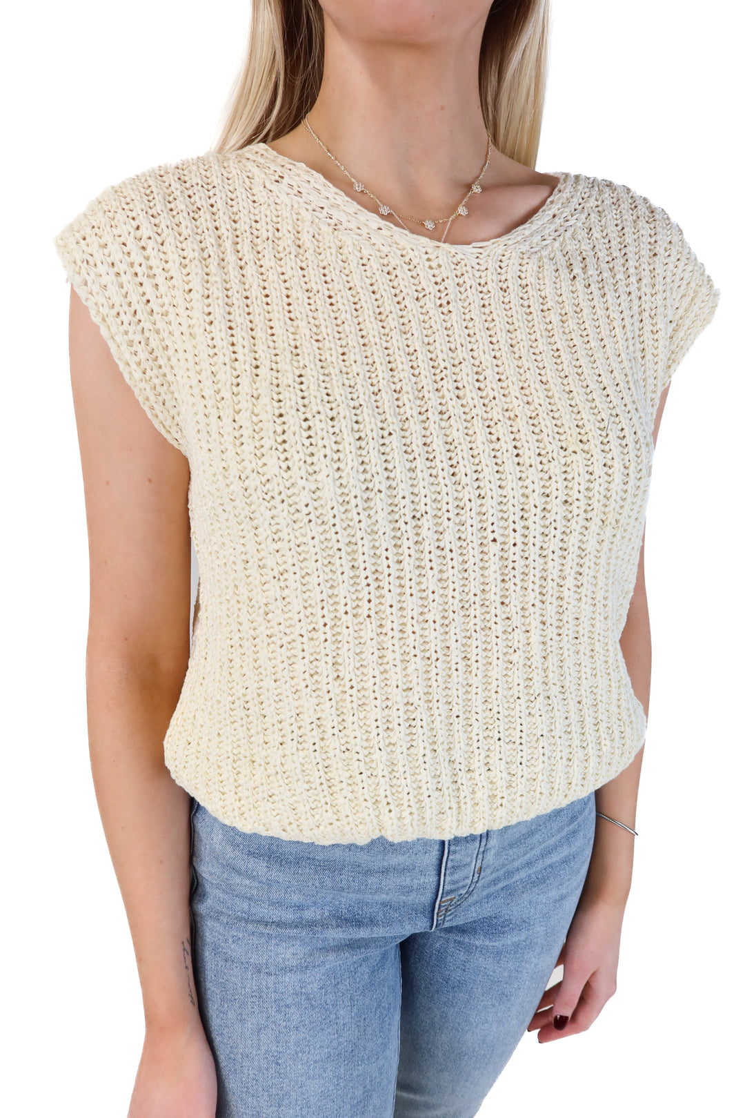 Bluivy cream knit cap sleeve top (s/m)