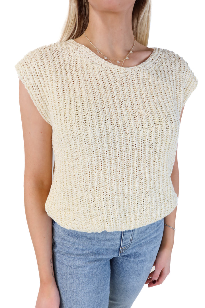 Bluivy cream knit cap sleeve top (s/m)