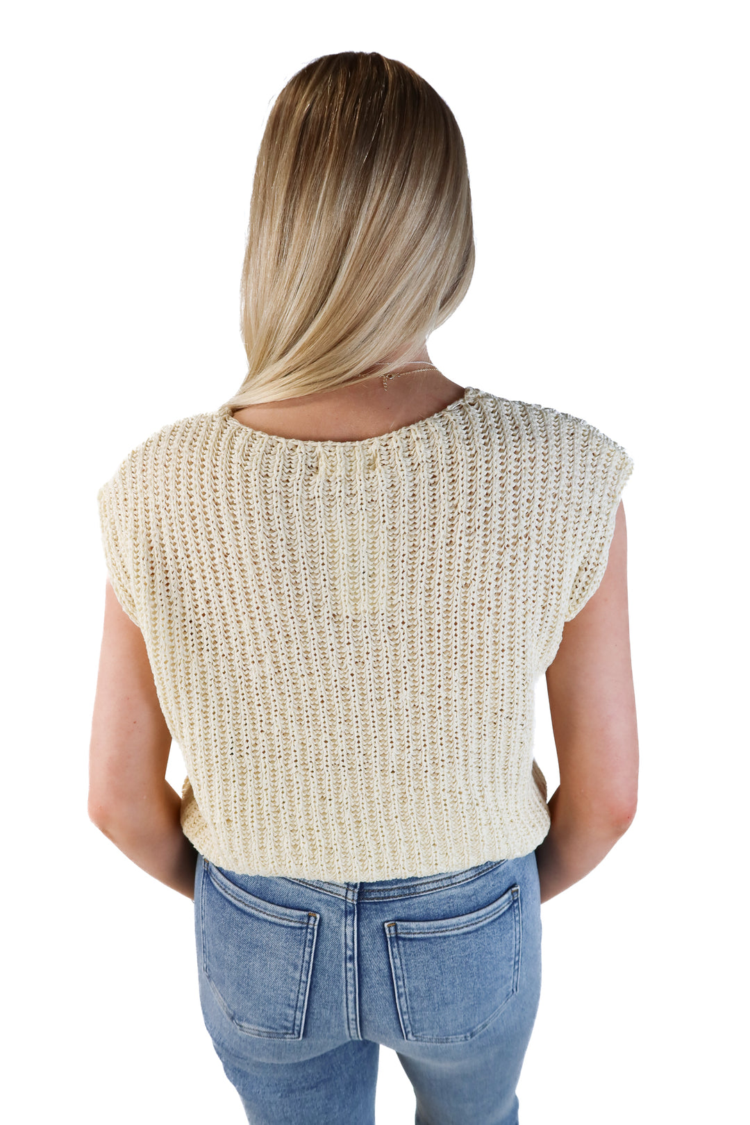 Bluivy cream knit cap sleeve top (s/m)