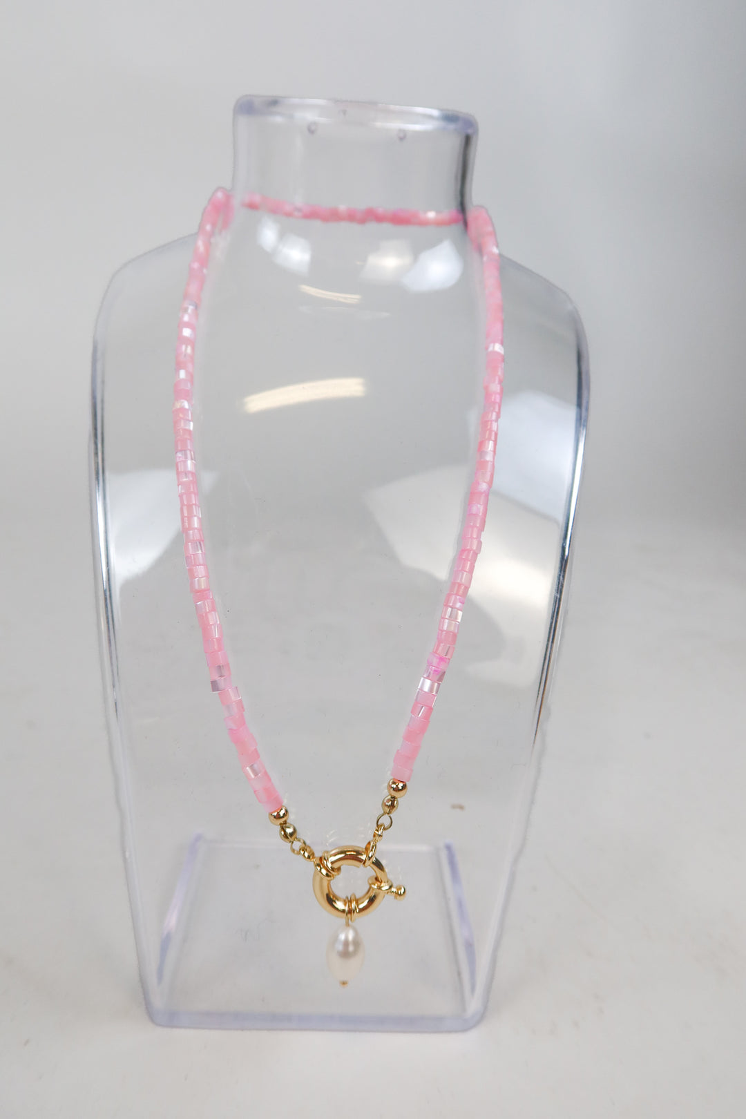 ALV jewels pink stone necklace with pearl pendant