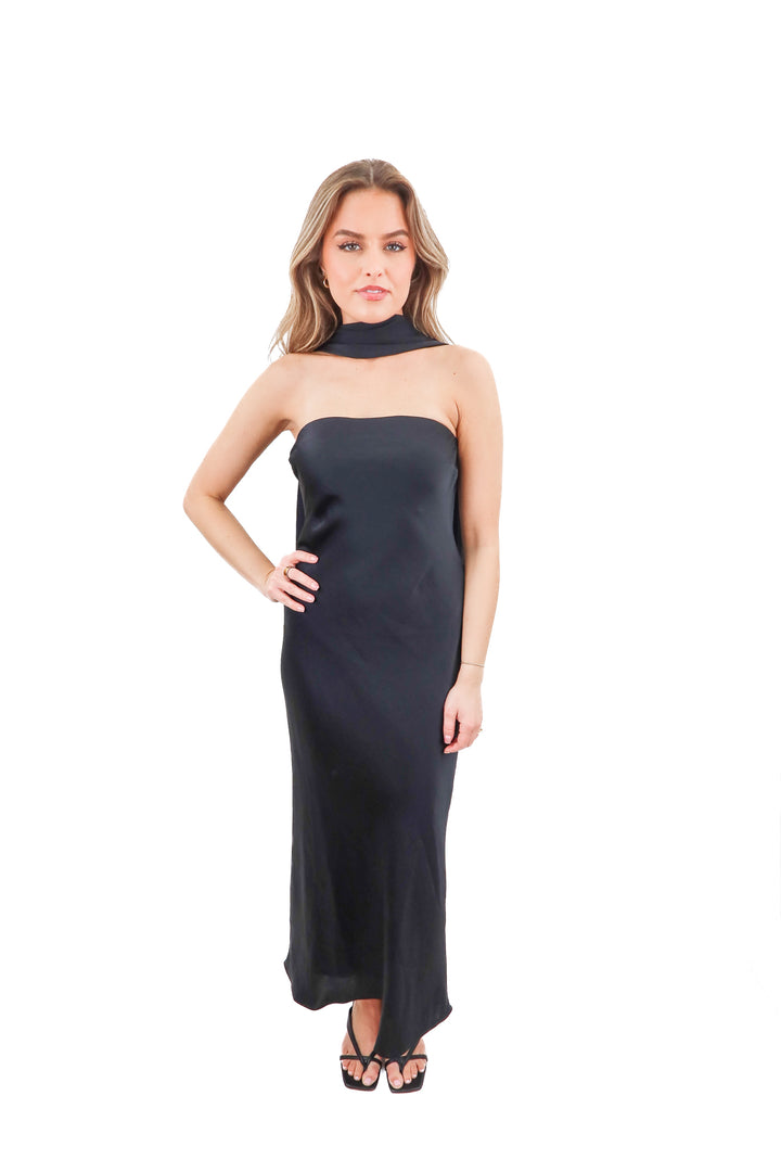 abercrombie & fitch black strapless dress w/ neck scarf NWT (xs; retail $130)