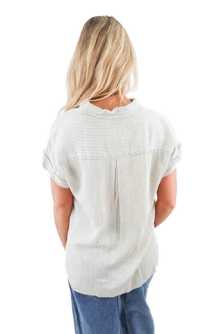 rails striped short sleeve button up top (s; retail $168)