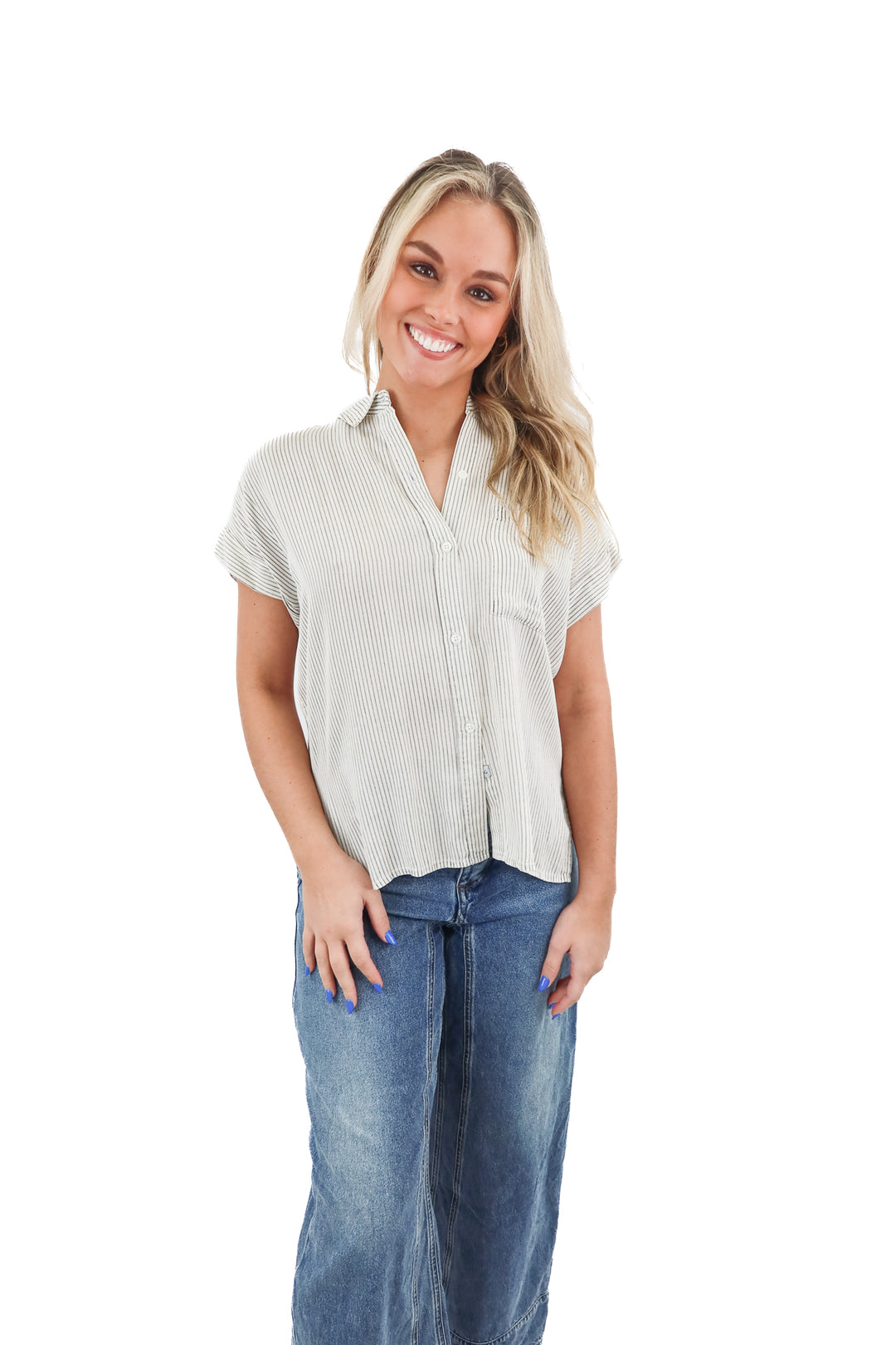 rails striped short sleeve button up top (s; retail $168)