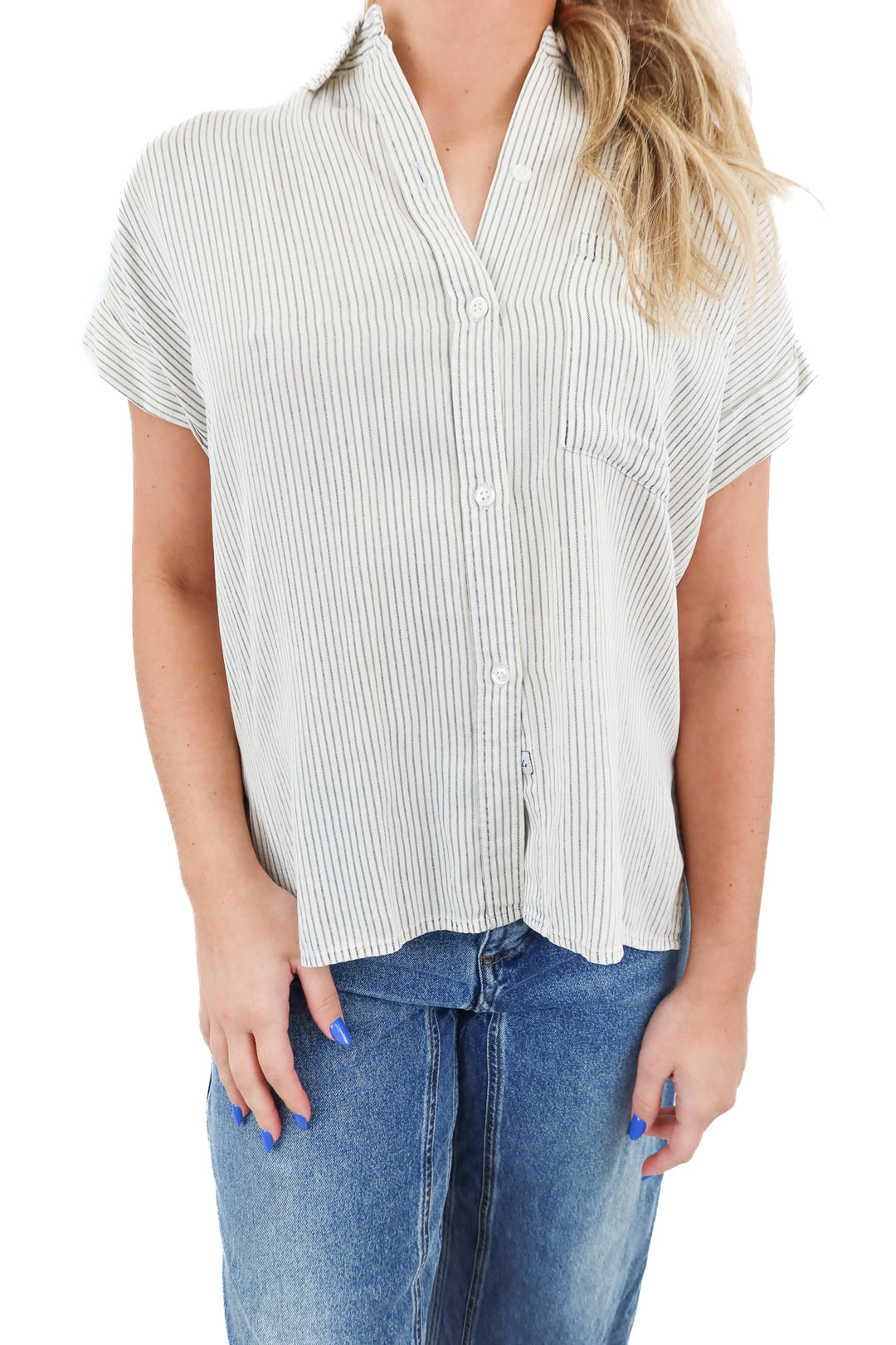 rails striped short sleeve button up top (s; retail $168)