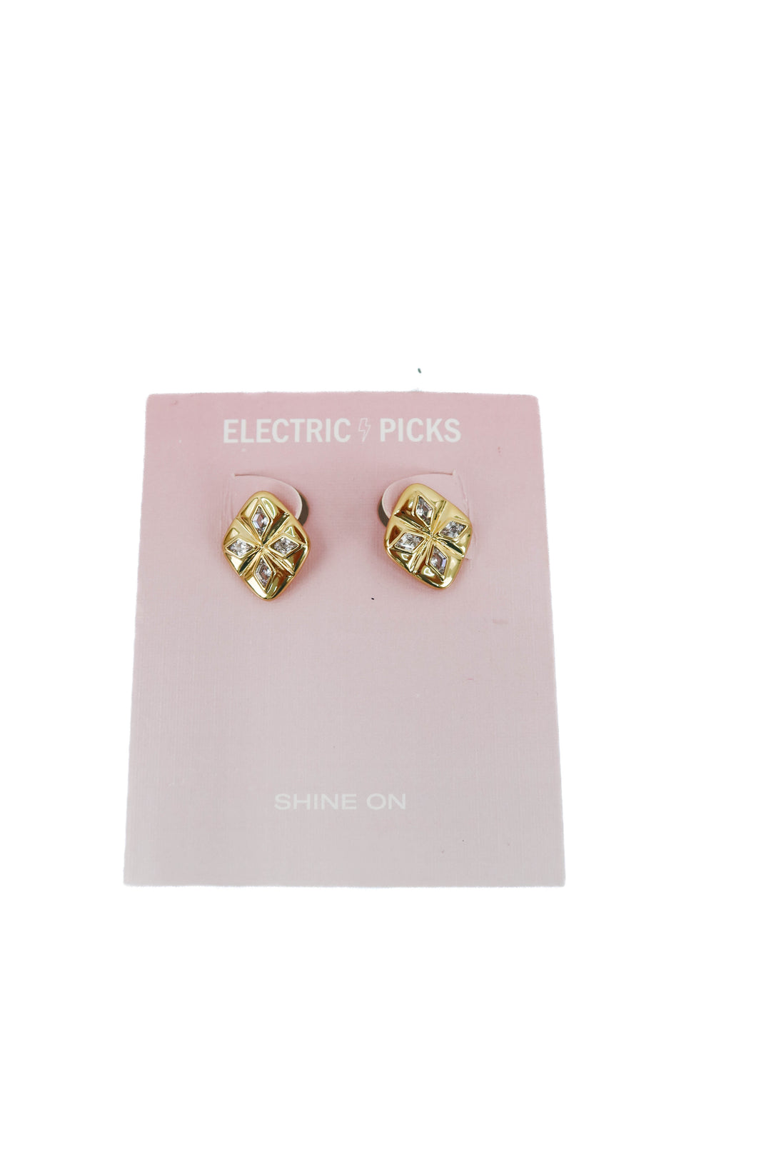 electric picks gold diamond shape earrings nwt (retail $78)