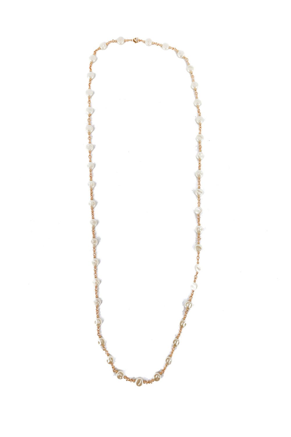 gold coin pearl bead necklace (33 in)