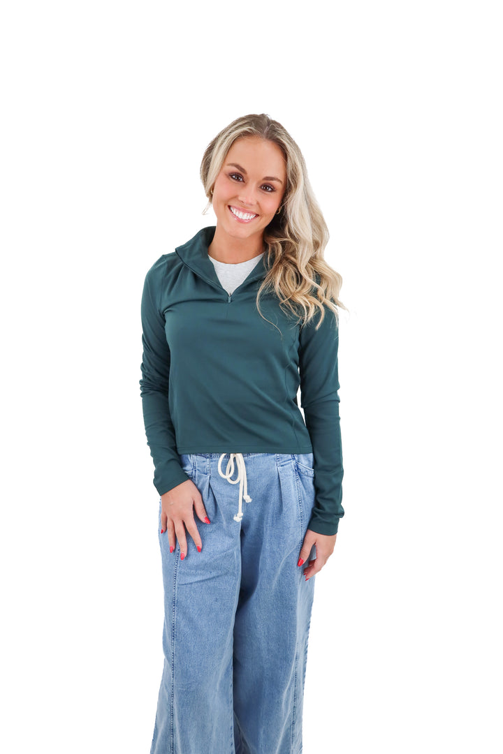 spanx green 1/2 zip contour active top nwt (m; retail $118)