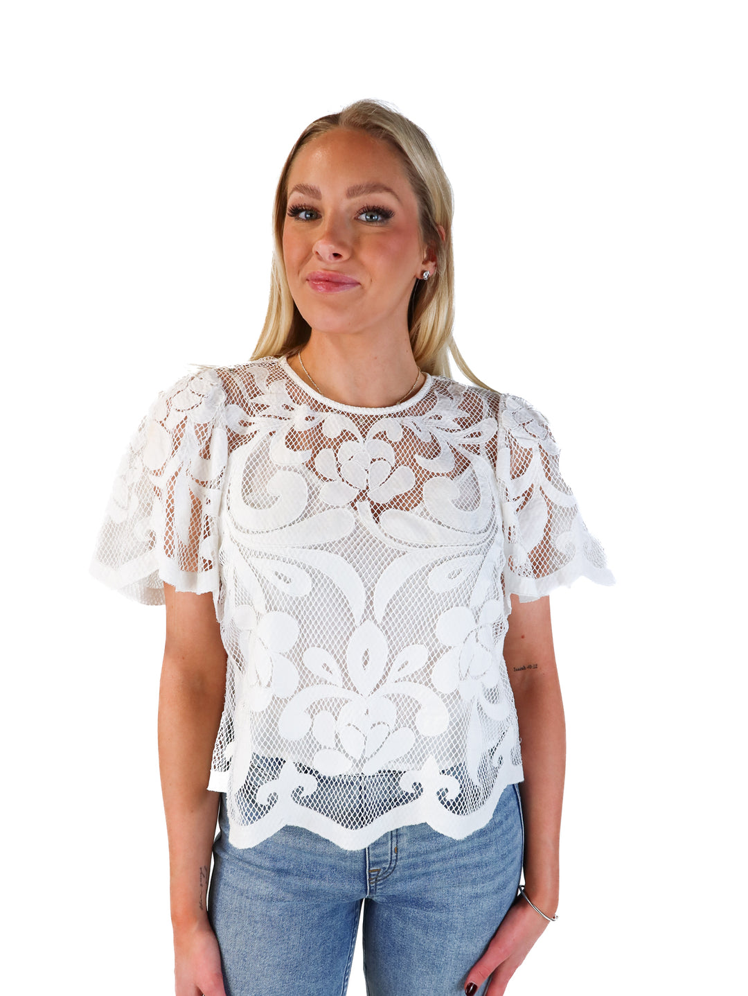 Anthropologie White Floral Blouse (XS; retail $68)