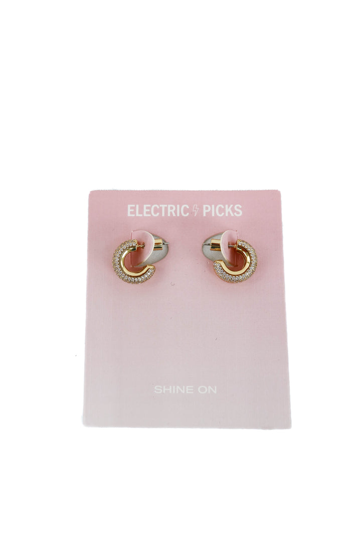 electric picks gold pave small hoops nwt (retail $68)