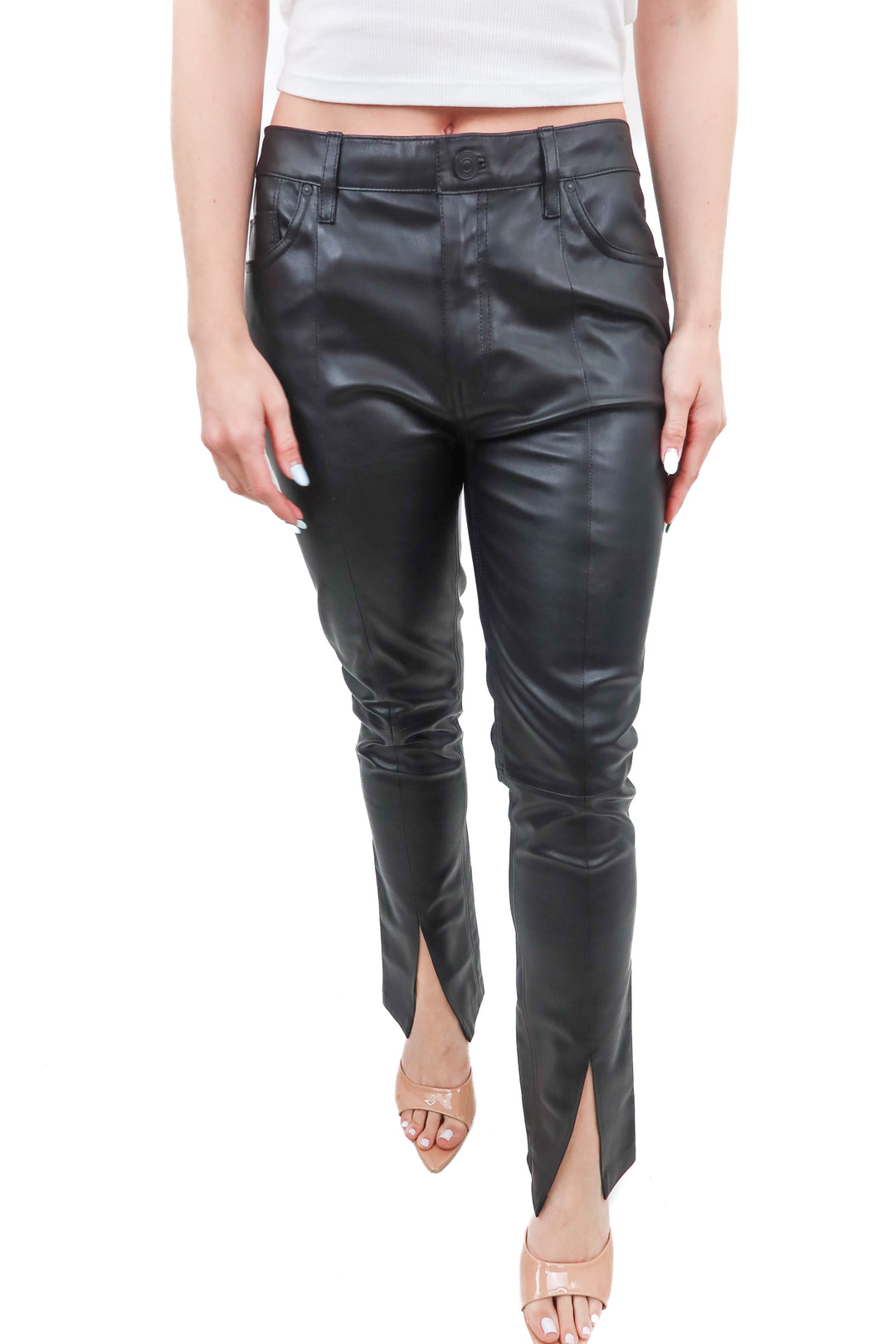 Hudson black leather pants (27; retail $438)