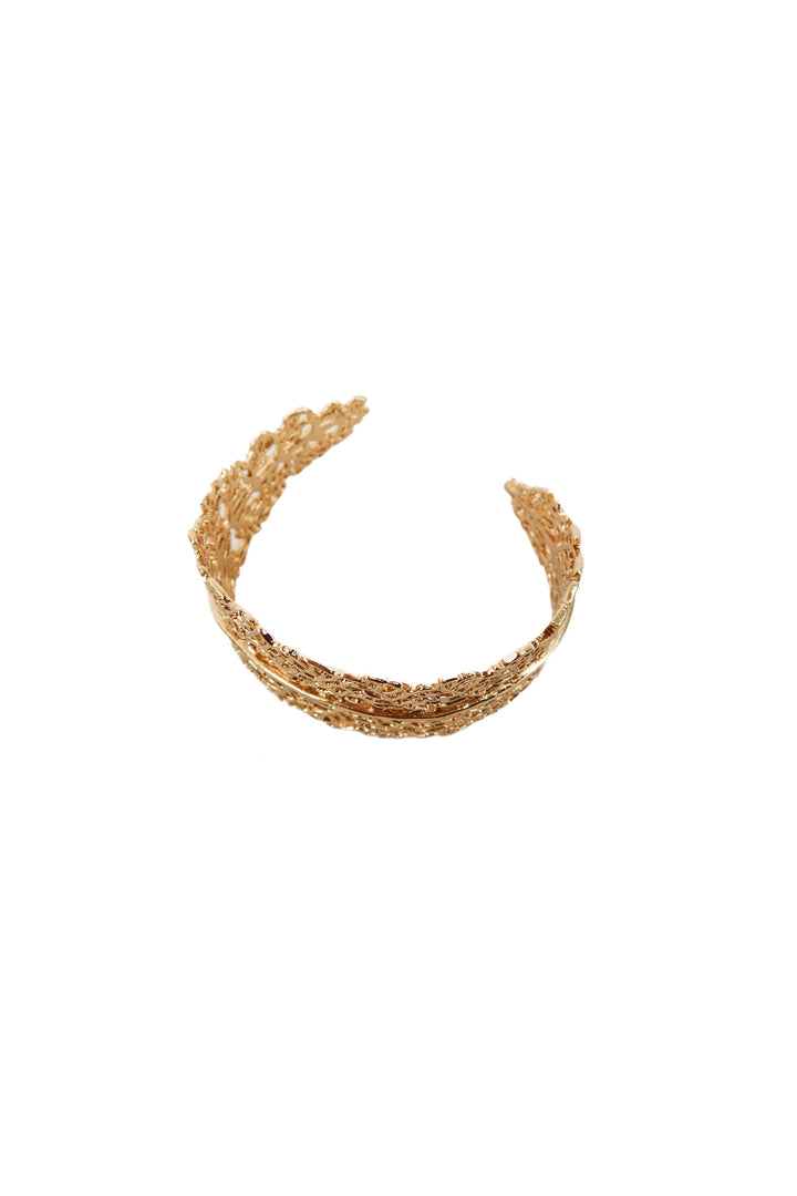 gold textured leaf foil cuff bracelet