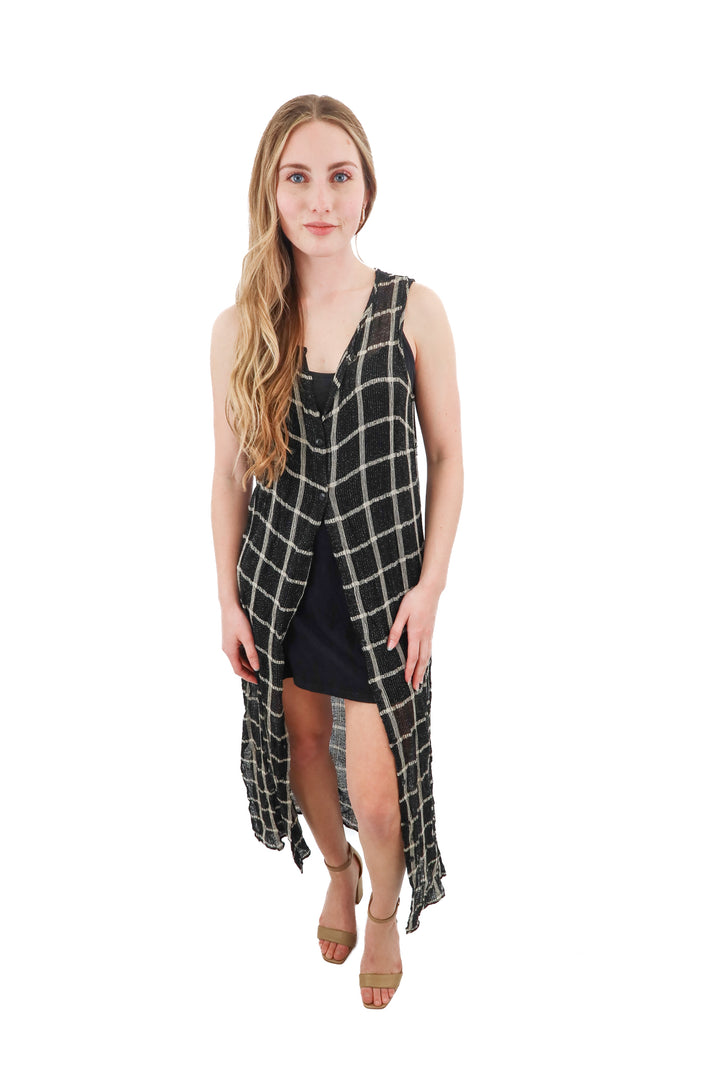 michael stars black plaid long dress (s)