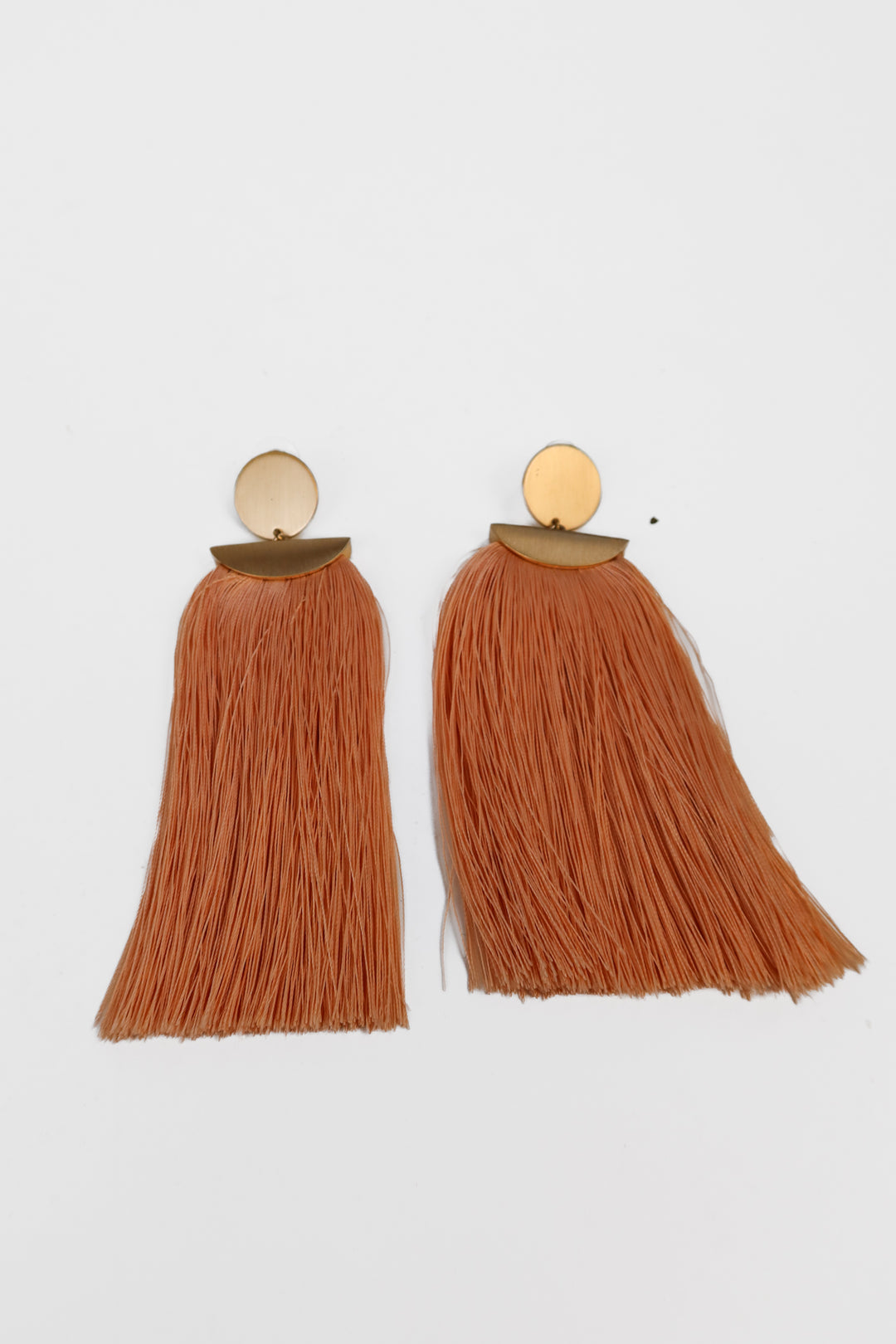 Pink and gold long tassel earrings
