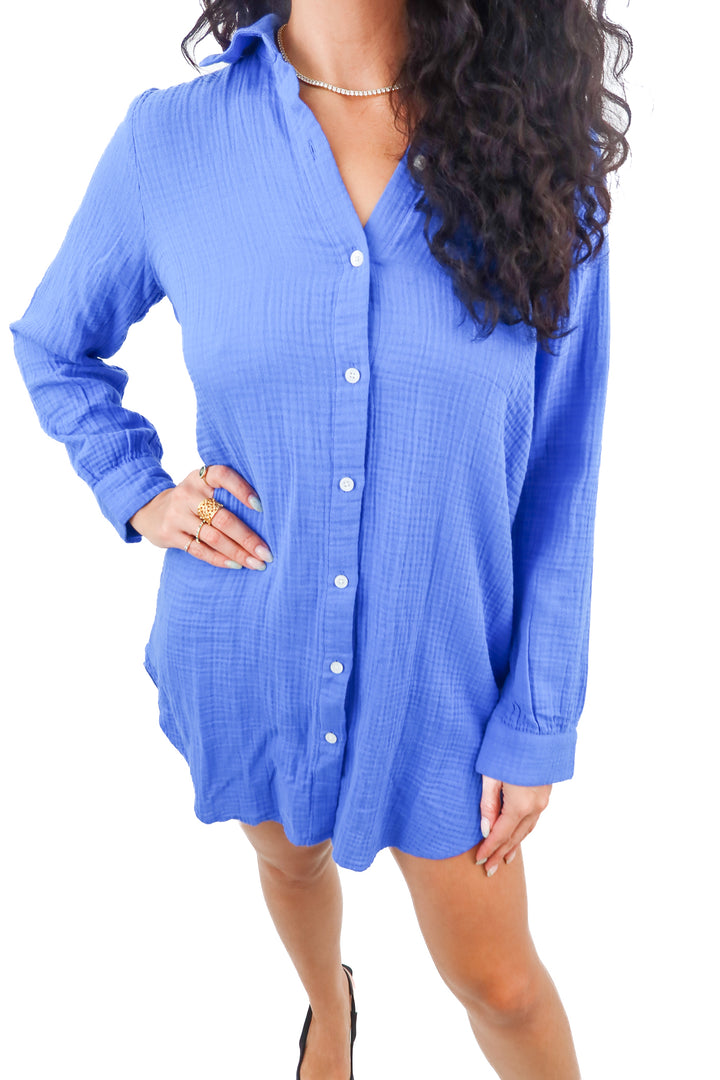 j.crew blue gauze button up dress NWT (s; retail $98)