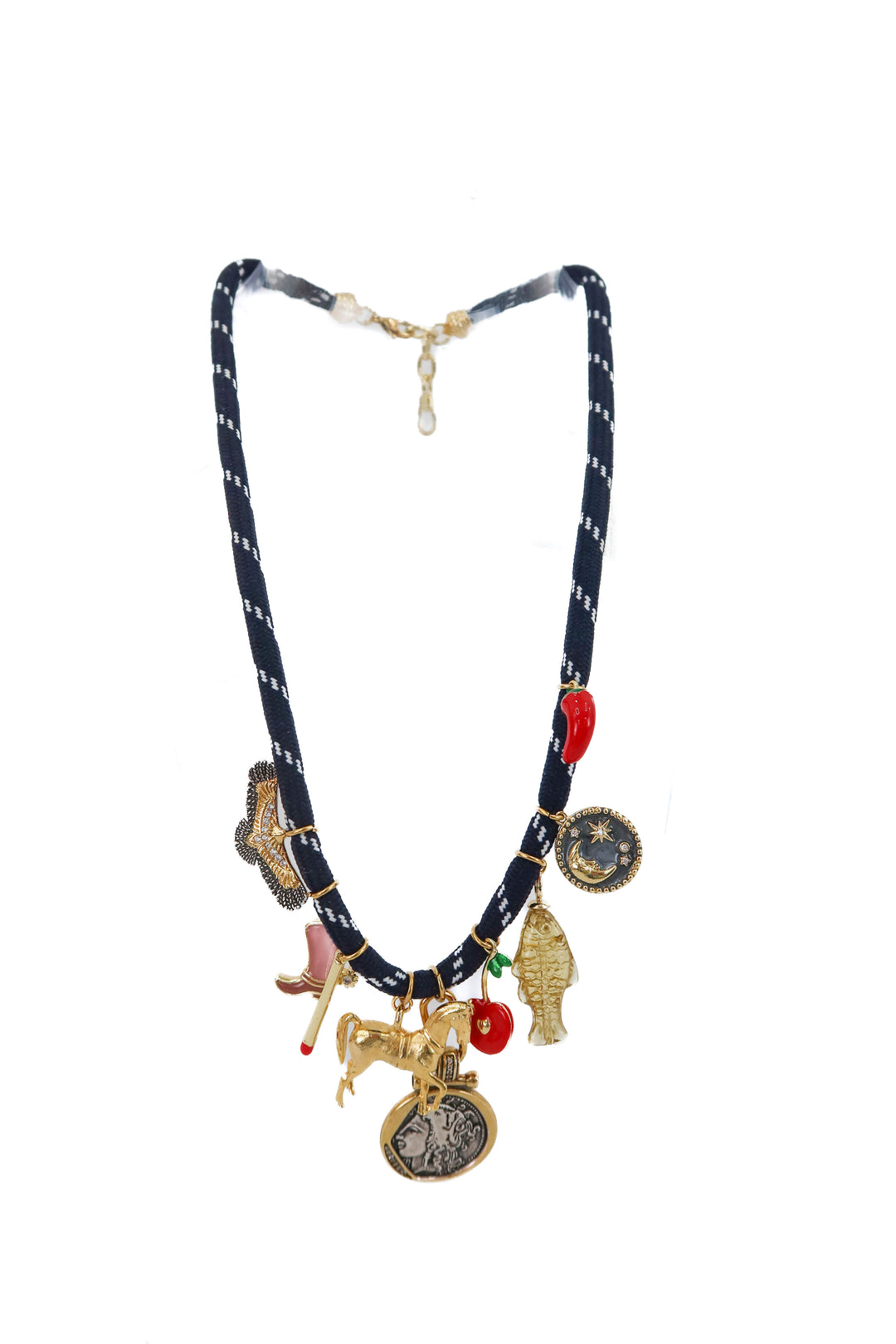 navy rope charm necklace